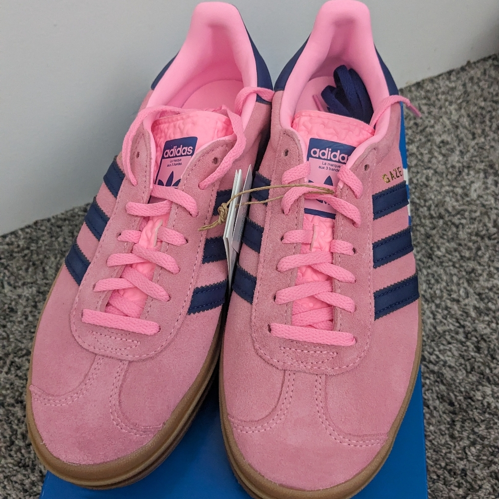 adidas Gazelle Pink and Navy Athletic Shoes - Picture 3 of 10